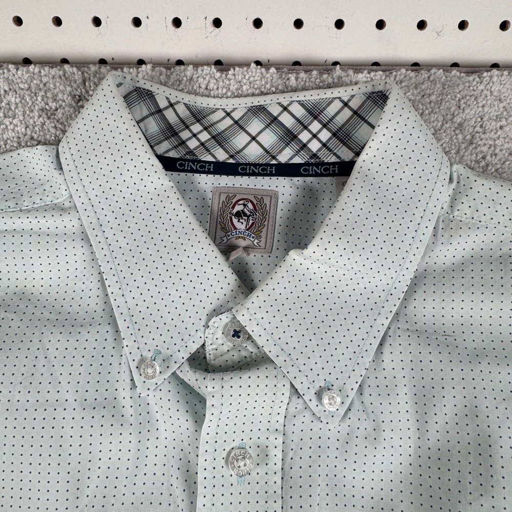 Cinch Button Down Long Sleeve Shirt Men XL Mint Green Polka Dot Western Cowboy